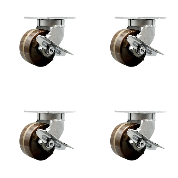 Service Caster 6'' Heavy Duty High Temp Phenolic Caster with Brakes and Swivel Locks, 4PK CRAN-SCC-KP92S630-PHRHT-SLB-BSL-4 - main